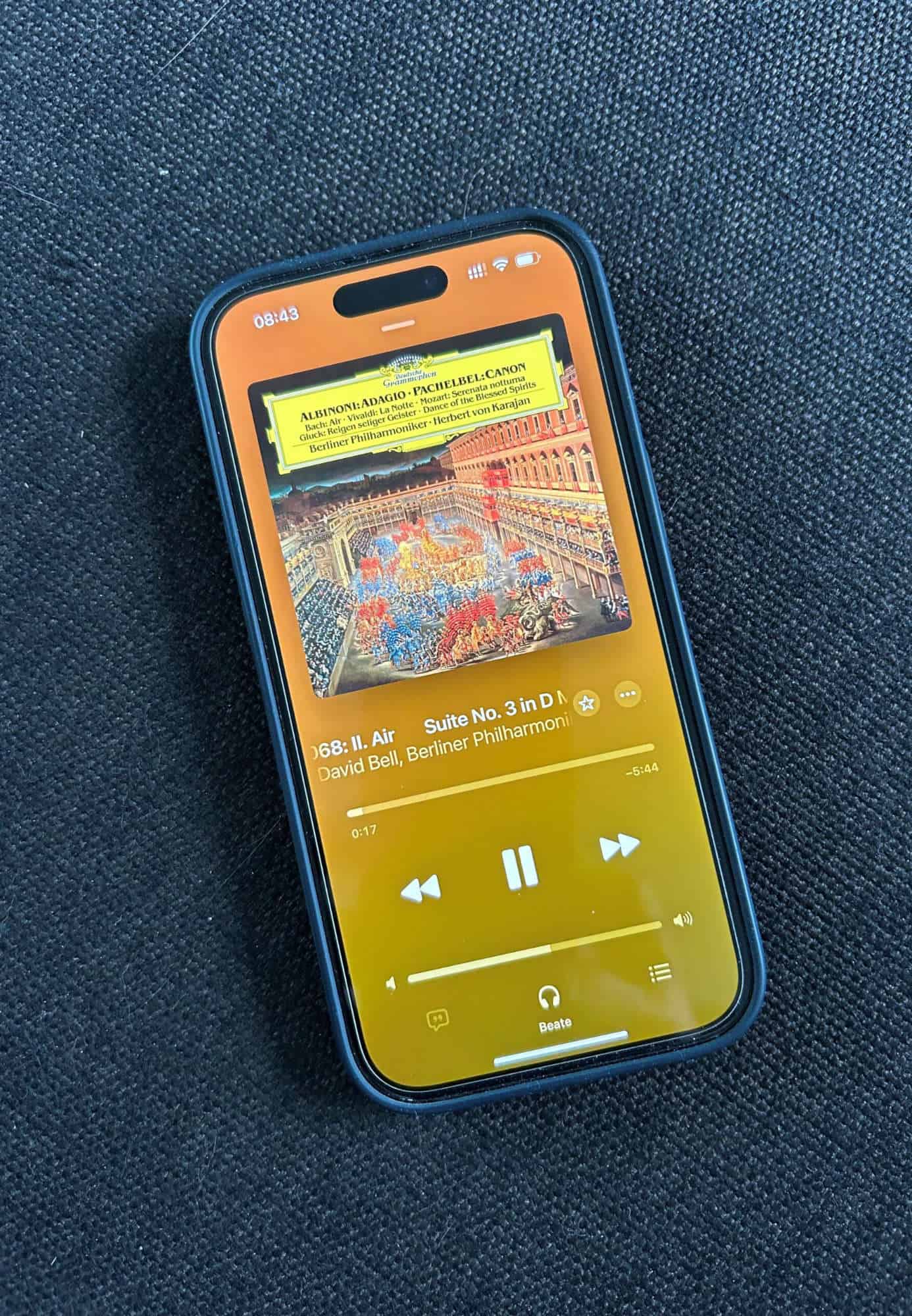 Mikrofon- und Textübersetzung auf einem Smartphone während eines Konzerts.
