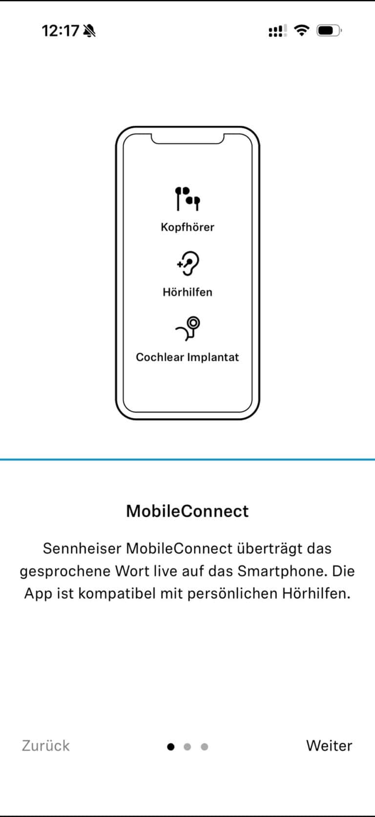 Hörhilfen und Cochlea-Implantat auf Smartphone-Display, barrierefreie Kommunikation.