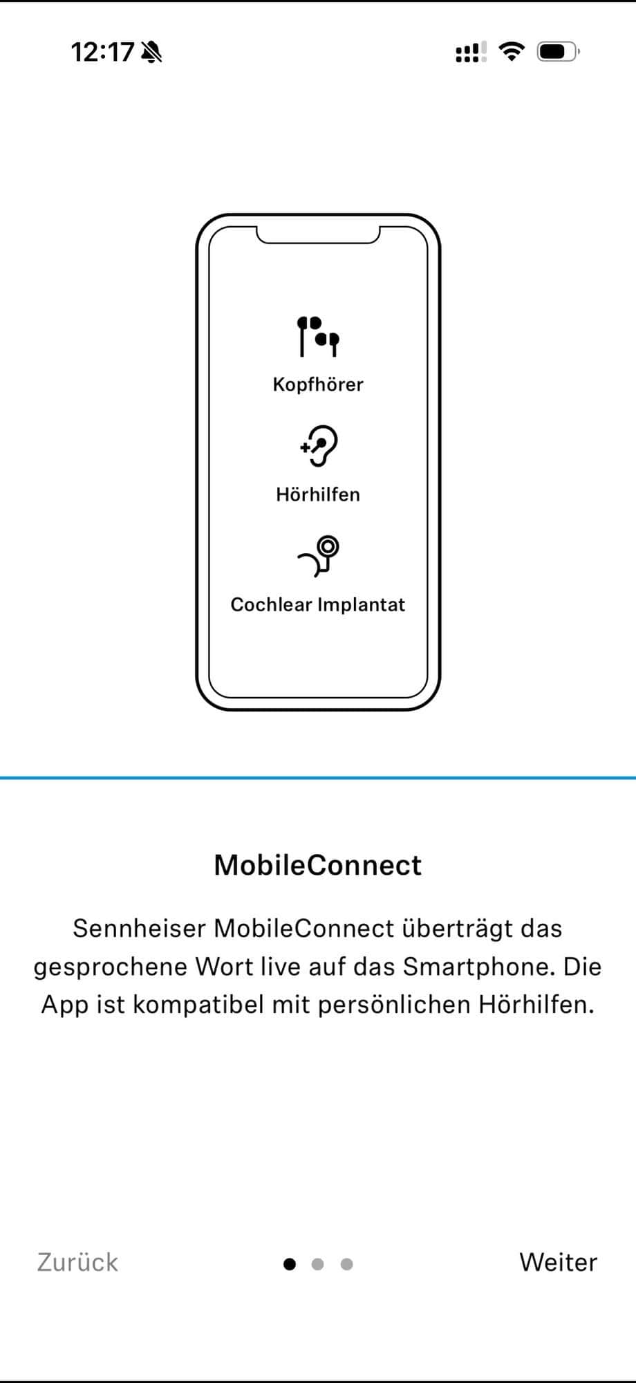 Hörhilfen und Cochlea-Implantat auf Smartphone-Display, barrierefreie Kommunikation.
