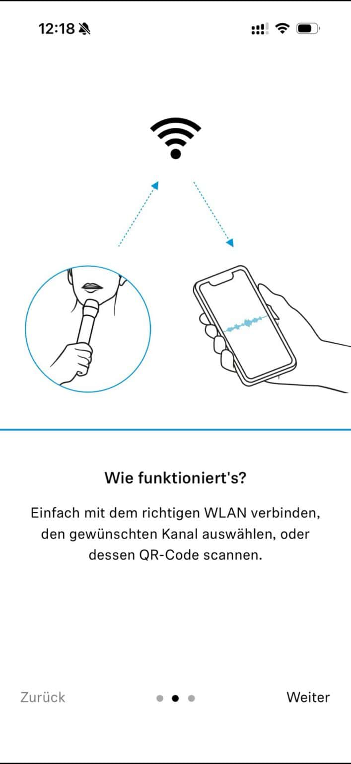Drahtlose WLAN-Verbindung mit Smartphone, Anleitung zum Scannen eines QR-Codes für Internetzugang.