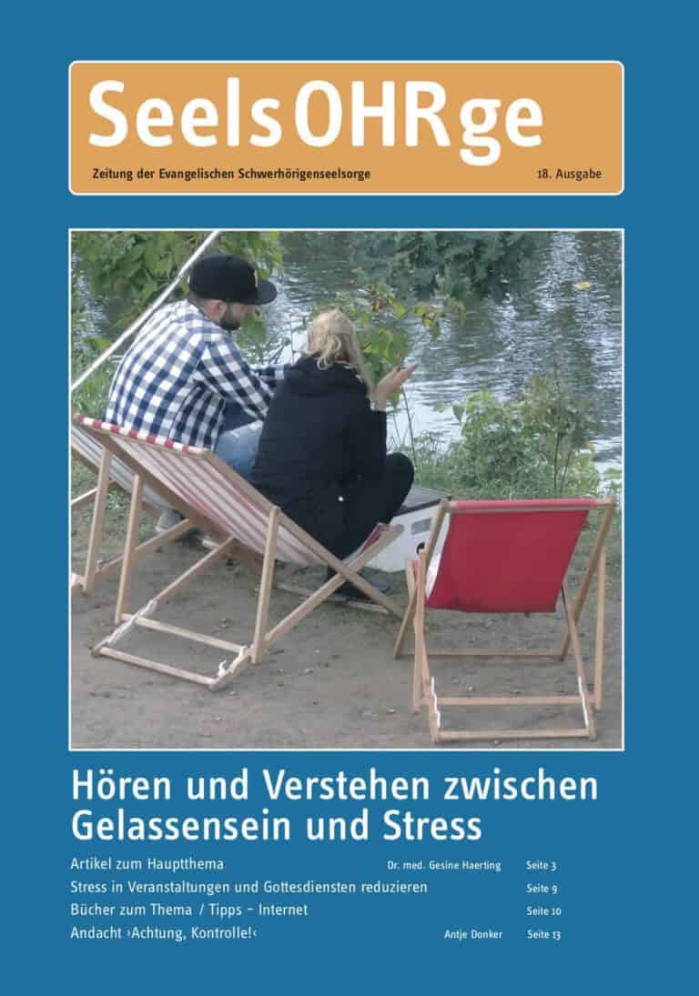 Hörende und Nicht-Hörende im Gespräch am Flussufer, entspannte Atmosphäre, Austausch über Stressbewä.