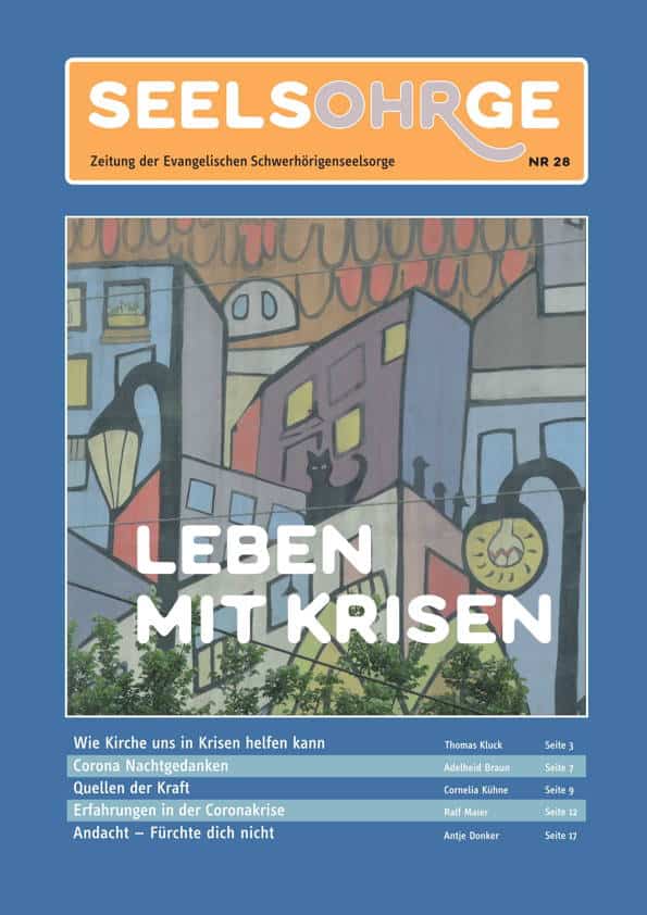 Hauptbild mit urbaner Szene und Uhr, symbolisiert Herausforderungen im Alltag schwerhöriger Menschen.