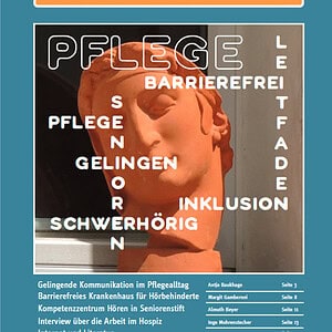 Hörgeschädigte Person mit Gehörschutz, symbolisch für Schwerhörigkeit und Inklusion.