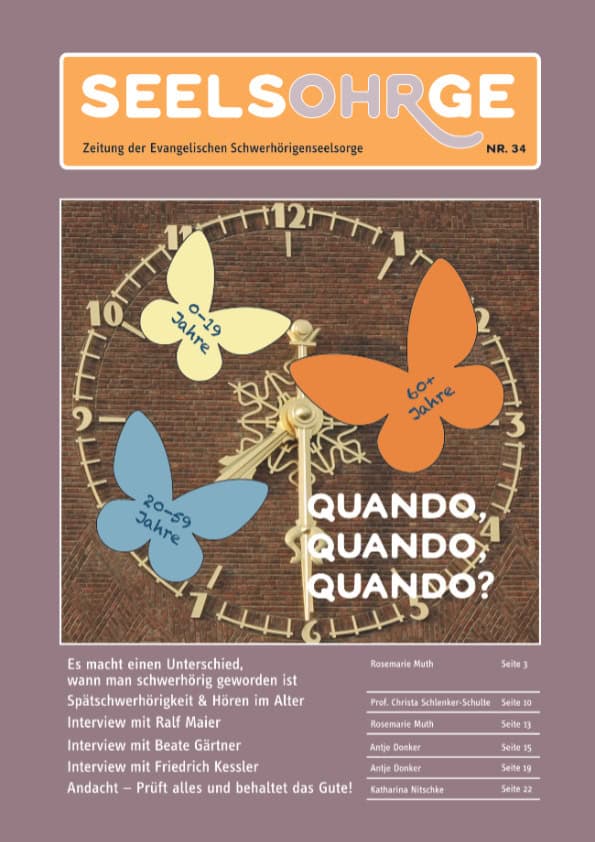 SeelsOHRge - 34. Ausgabe, Uhr mit Schmetterlingen, symbolisiert Teilhabe und Unterstützung für schwe.